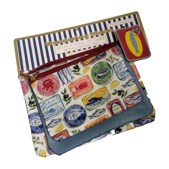 Wandering Moon Handbags - Wandering Moon Sardines 3 piece Travel pouch set with Luggage Tag NEW